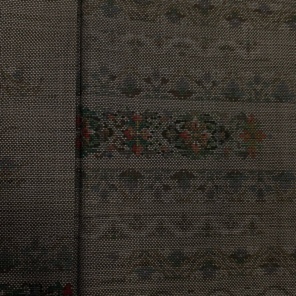 【美品】 紬織 身長160.5cm 袖長63.5cm S 雙層 花菱 草花紋紋 黑灰 純蠶絲 秀品級