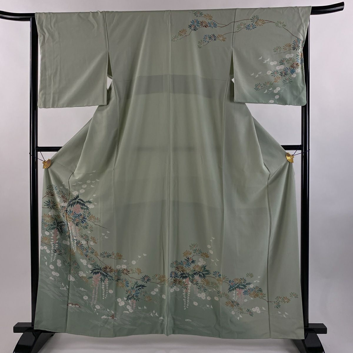 訪問服 身長161.5cm 袖長65cm M 雙層 松樹 藤 漸層 灰綠 純蠶絲 秀品級