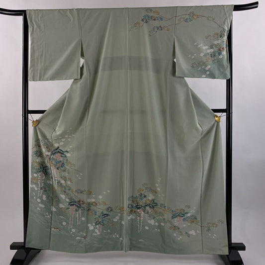 訪問服 身長161.5cm 袖長65cm M 雙層 松樹 藤 漸層 灰綠 純蠶絲 秀品級