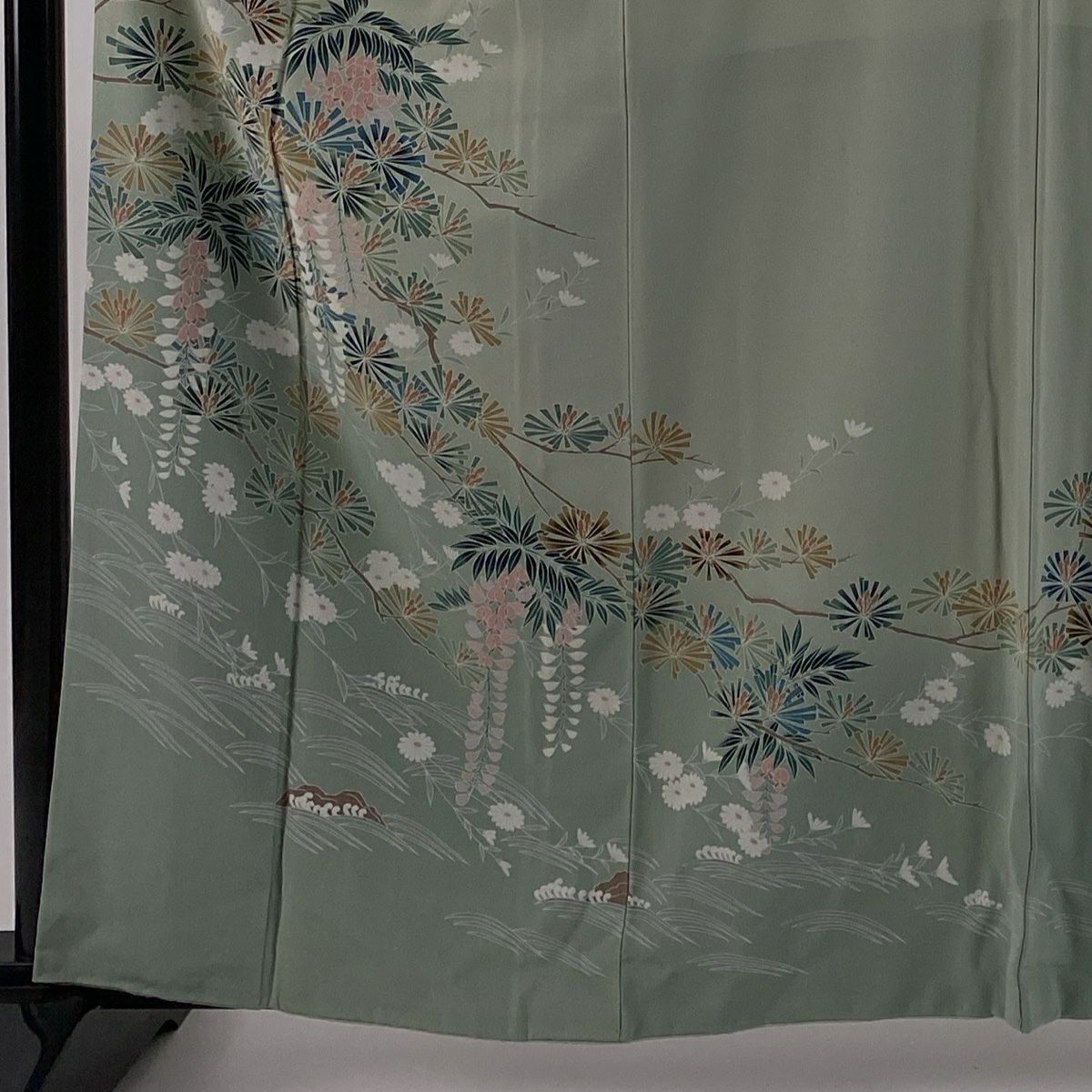 訪問服 身長161.5cm 袖長65cm M 雙層 松樹 藤 漸層 灰綠 純蠶絲 秀品級