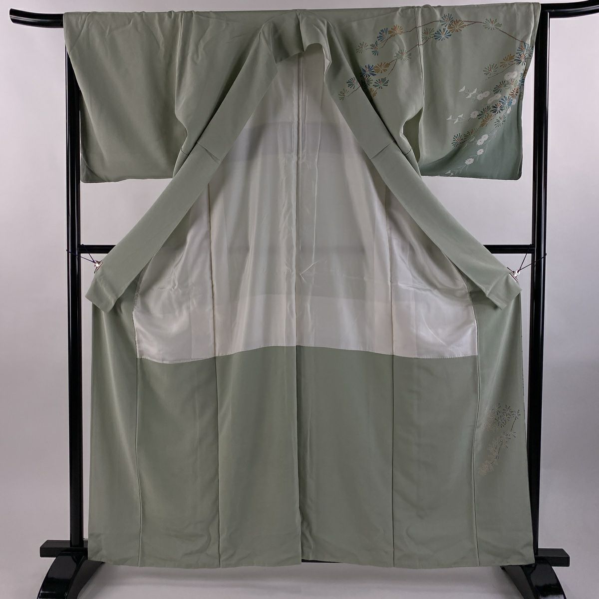 訪問服 身長161.5cm 袖長65cm M 雙層 松樹 藤 漸層 灰綠 純蠶絲 秀品級
