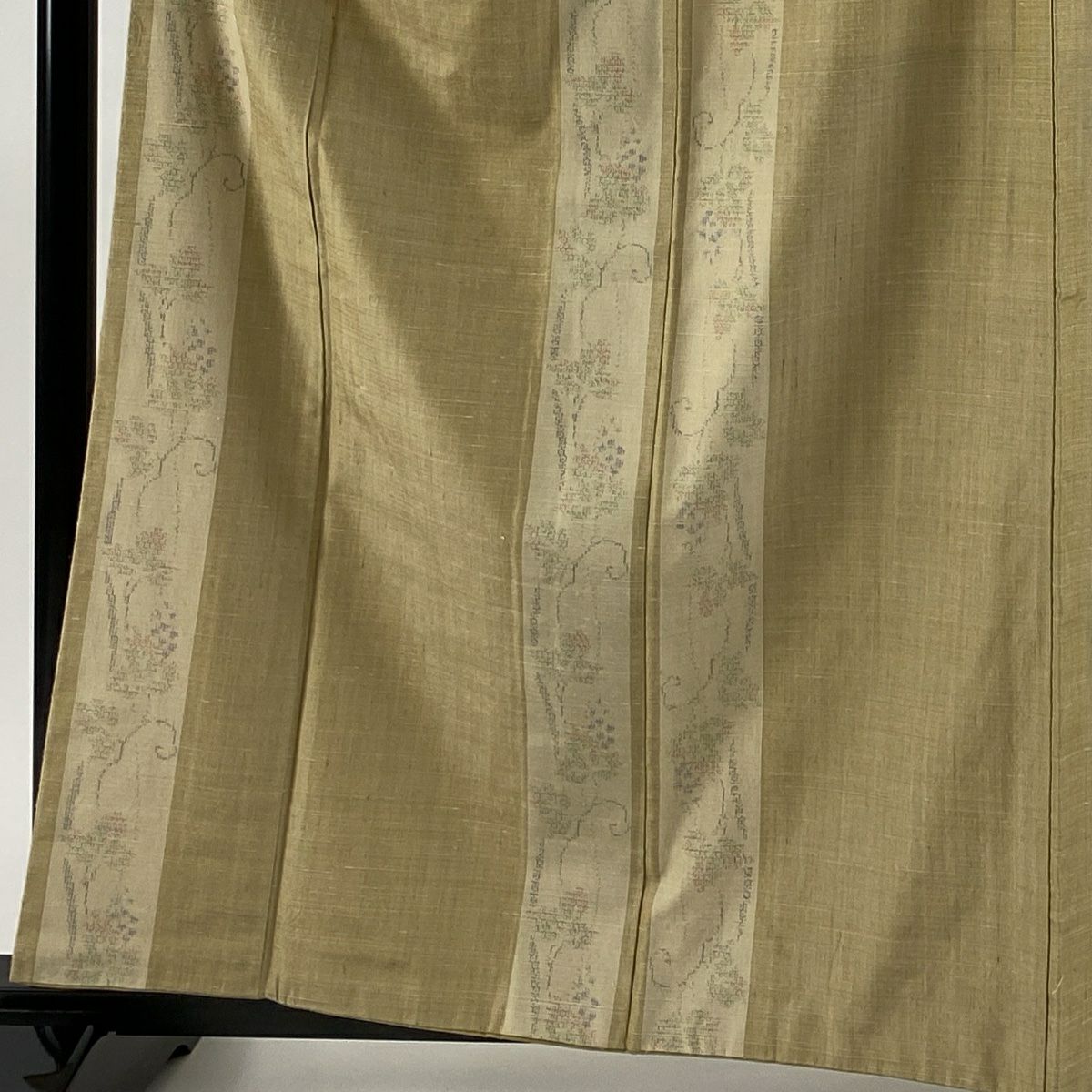 【美品】 紬織 身長161.5cm 袖長63cm S 雙層 葡萄唐草紋 縞紋 米色 純蠶絲 優品級