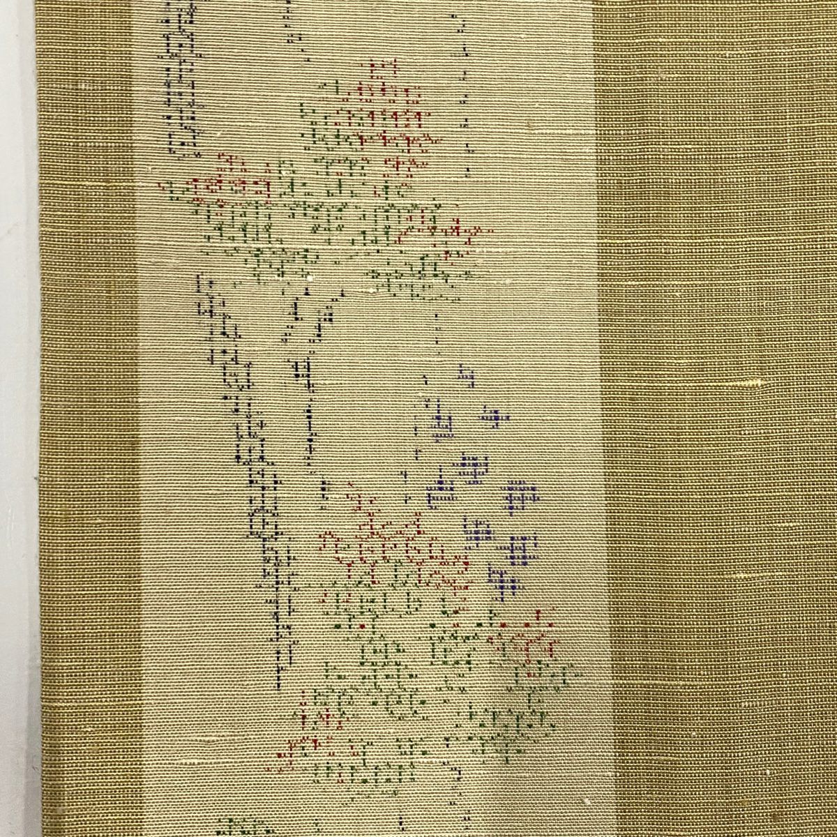 【美品】 紬織 身長161.5cm 袖長63cm S 雙層 葡萄唐草紋 縞紋 米色 純蠶絲 優品級