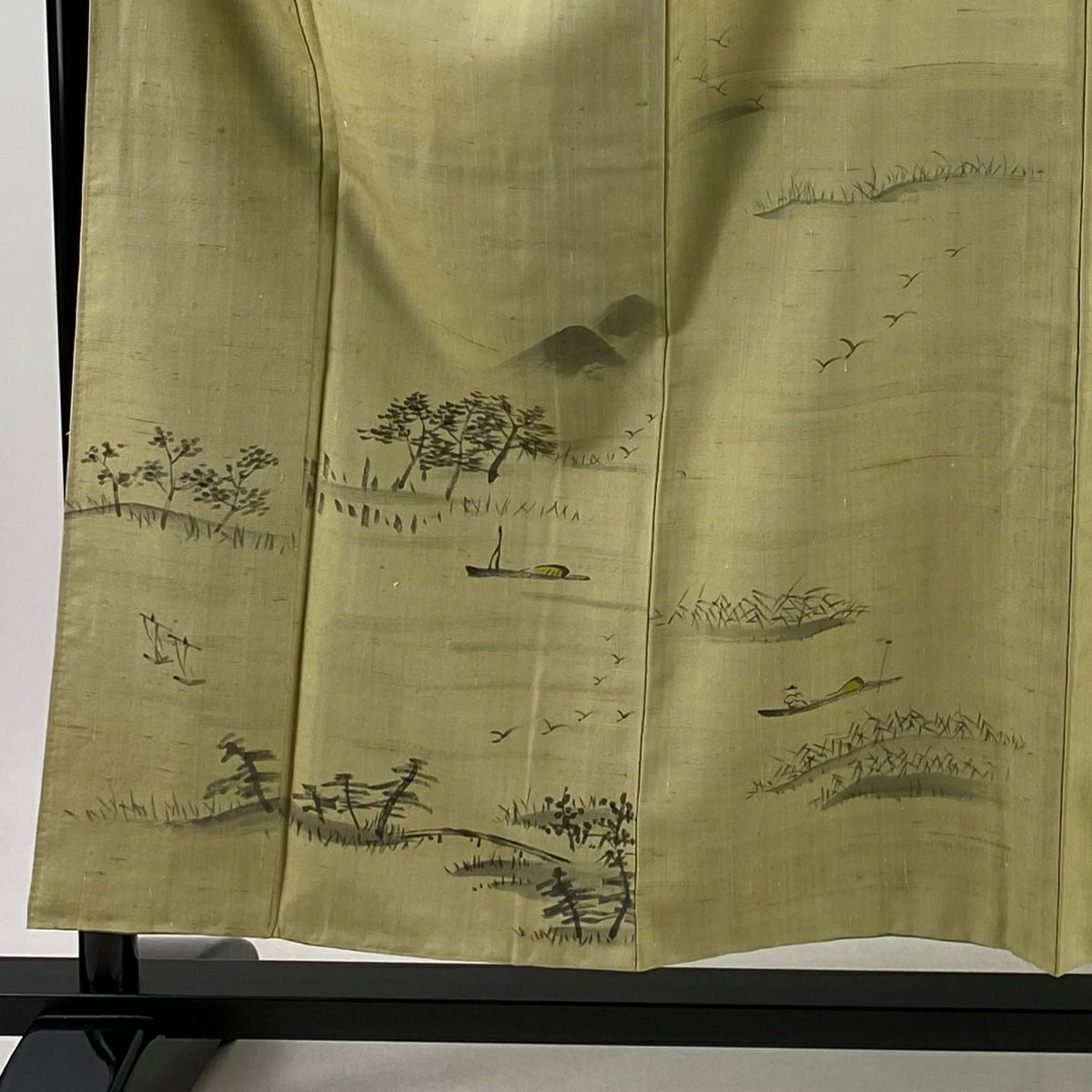 付下 身長155cm 袖長62cm S 雙層 紬織織 風景 樹木 蓬色 純蠶絲 秀品級
