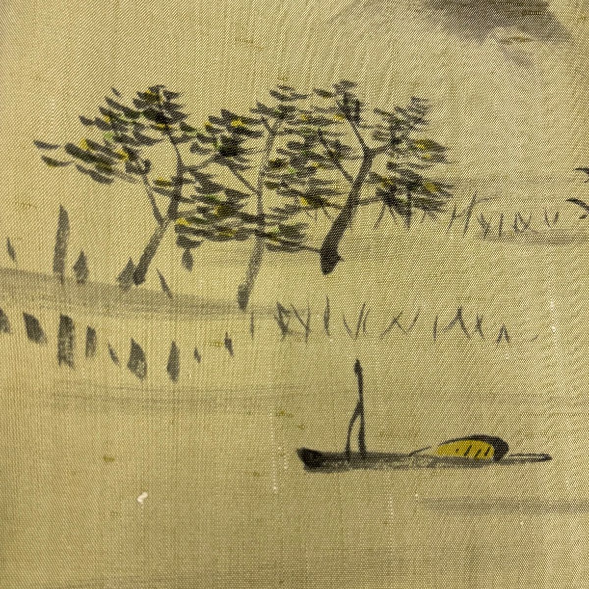 付下 身長155cm 袖長62cm S 雙層 紬織織 風景 樹木 蓬色 純蠶絲 秀品級