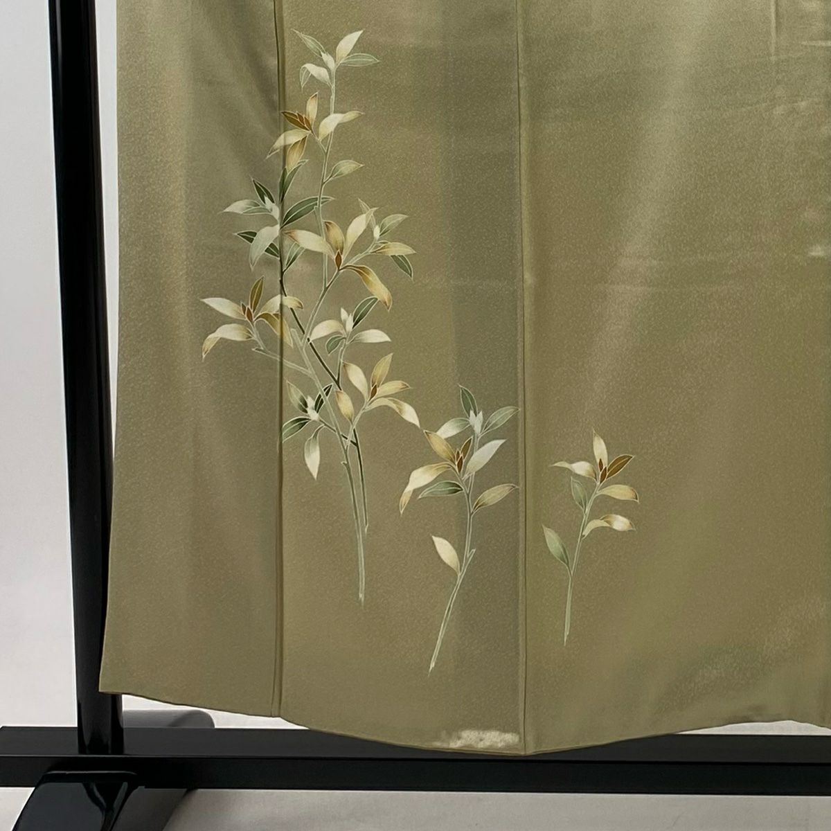 付下 身長155cm 袖長62cm S 雙層 葉柄 灰綠 純蠶絲 秀品級