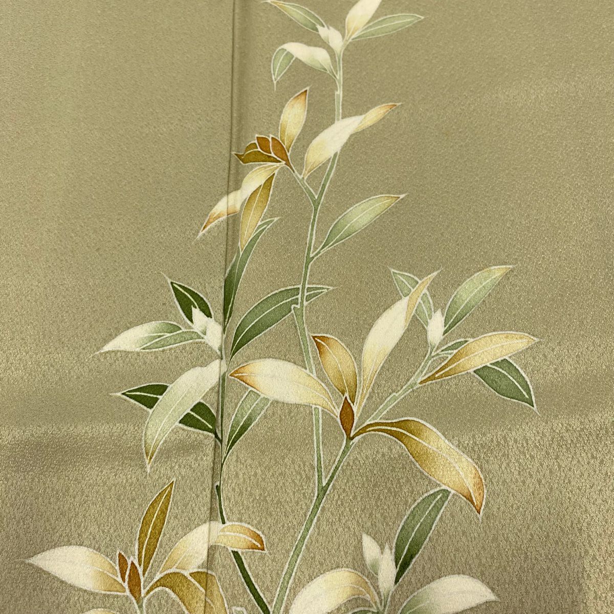 付下 身長155cm 袖長62cm S 雙層 葉柄 灰綠 純蠶絲 秀品級