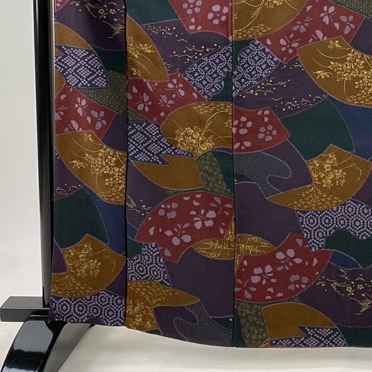 小紋 身長164.5cm 袖長65.5cm M 雙層 扇子面 草花紋紋 金彩裝飾 紫 純蠶絲 秀品級
