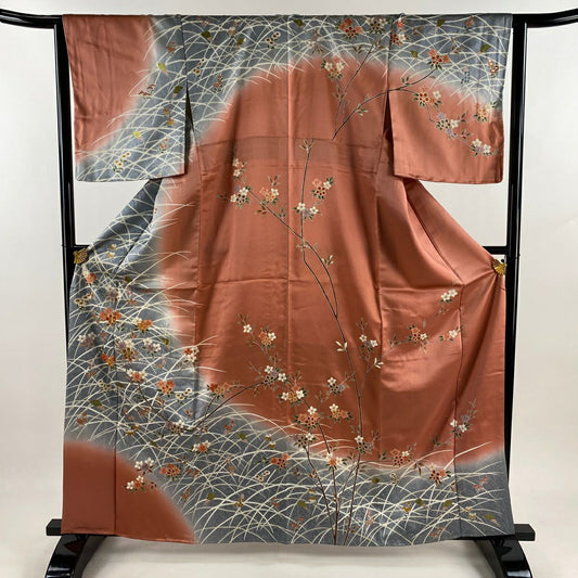 訪問服 身長162cm 袖長63.5cm S 雙層 枝花 萩 金絲 金銀彩 粉米色 純蠶絲 秀品級