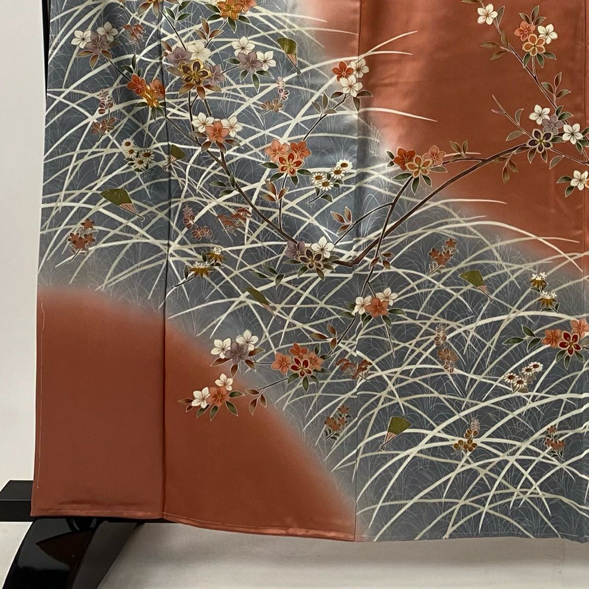 訪問服 身長162cm 袖長63.5cm S 雙層 枝花 萩 金絲 金銀彩 粉米色 純蠶絲 秀品級
