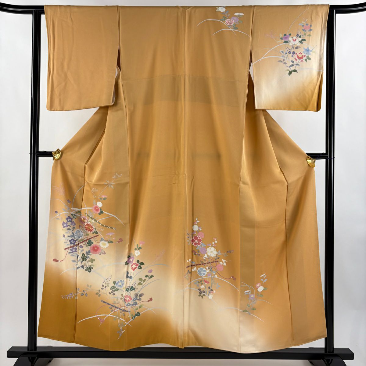 訪問服 身長154.5cm 袖長62cm S 雙層 菊花 花紋 金線 漸層 橙色 純蠶絲 秀品級