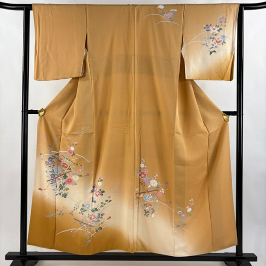 訪問服 身長154.5cm 袖長62cm S 雙層 菊花 花紋 金線 漸層 橙色 純蠶絲 秀品級