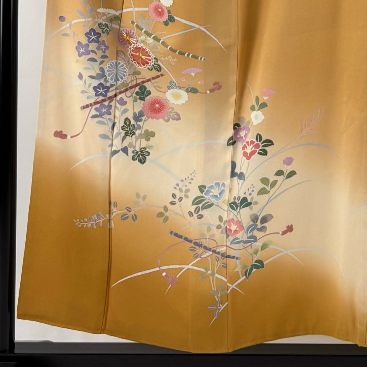 訪問服 身長154.5cm 袖長62cm S 雙層 菊花 花紋 金線 漸層 橙色 純蠶絲 秀品級
