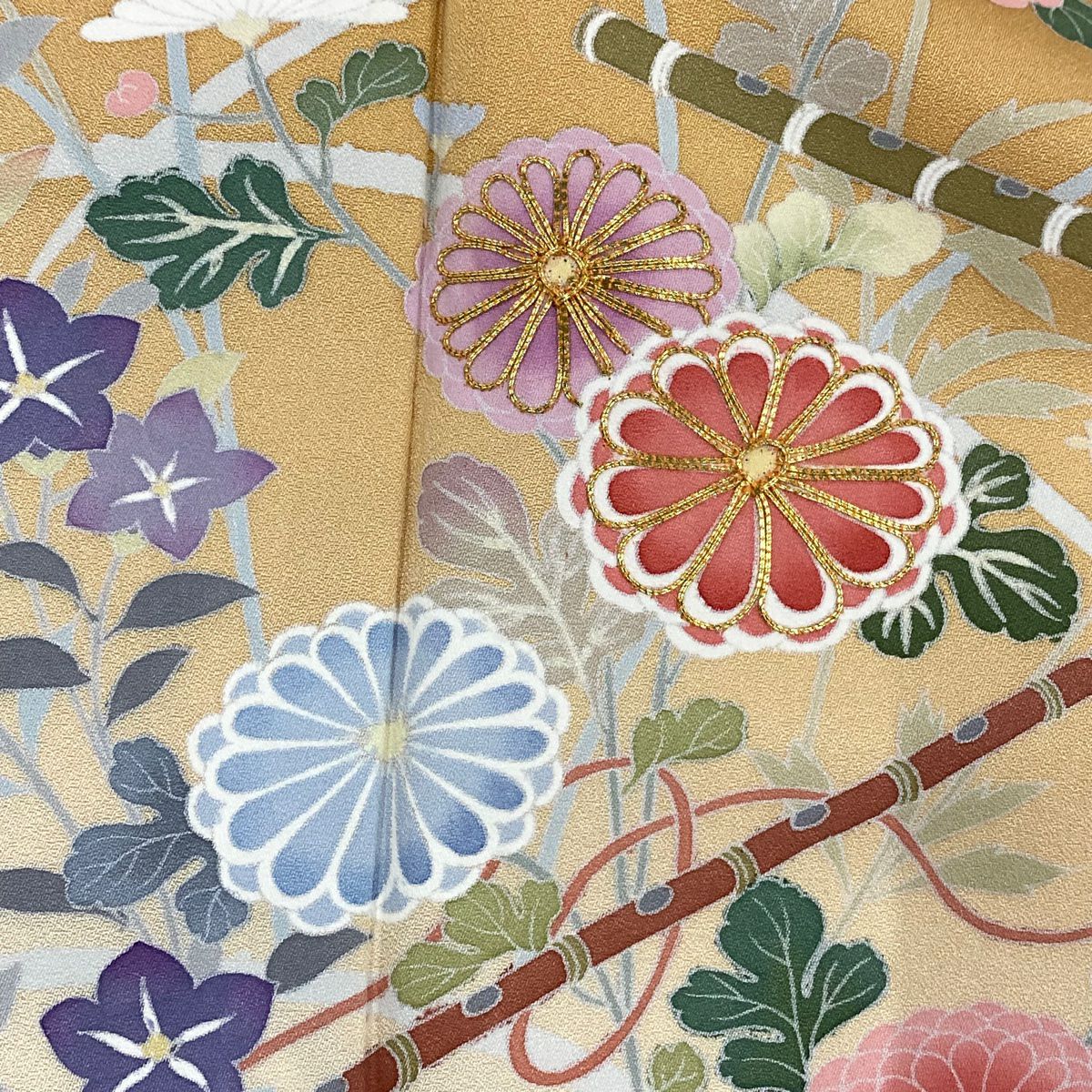 訪問服 身長154.5cm 袖長62cm S 雙層 菊花 花紋 金線 漸層 橙色 純蠶絲 秀品級