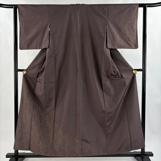 付下 身長156cm 袖長60.5cm S 雙層 紬織織 幾何圖案 條紋 刺繡 茶紫 純蠶絲 優品級