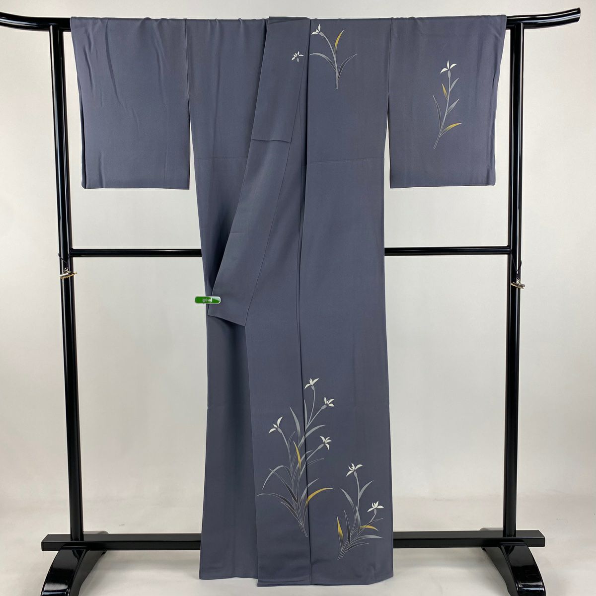 付下 身長162.5cm 袖長63.5cm S 雙層 金丸修一 落款 草花紋紋 灰紫 純蠶絲 逸品級