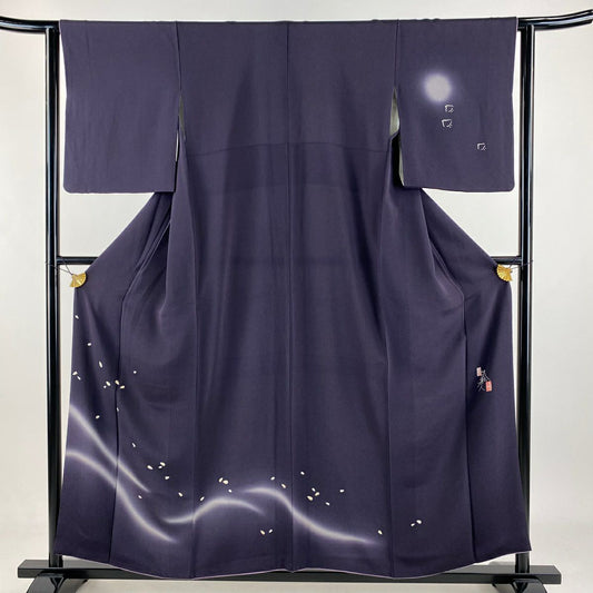 付下 身長156.5cm 袖長63cm S 雙層 洛樂人 有落款 花瓣 千鳥 漸層 絞織 深紫 純蠶絲 逸品級