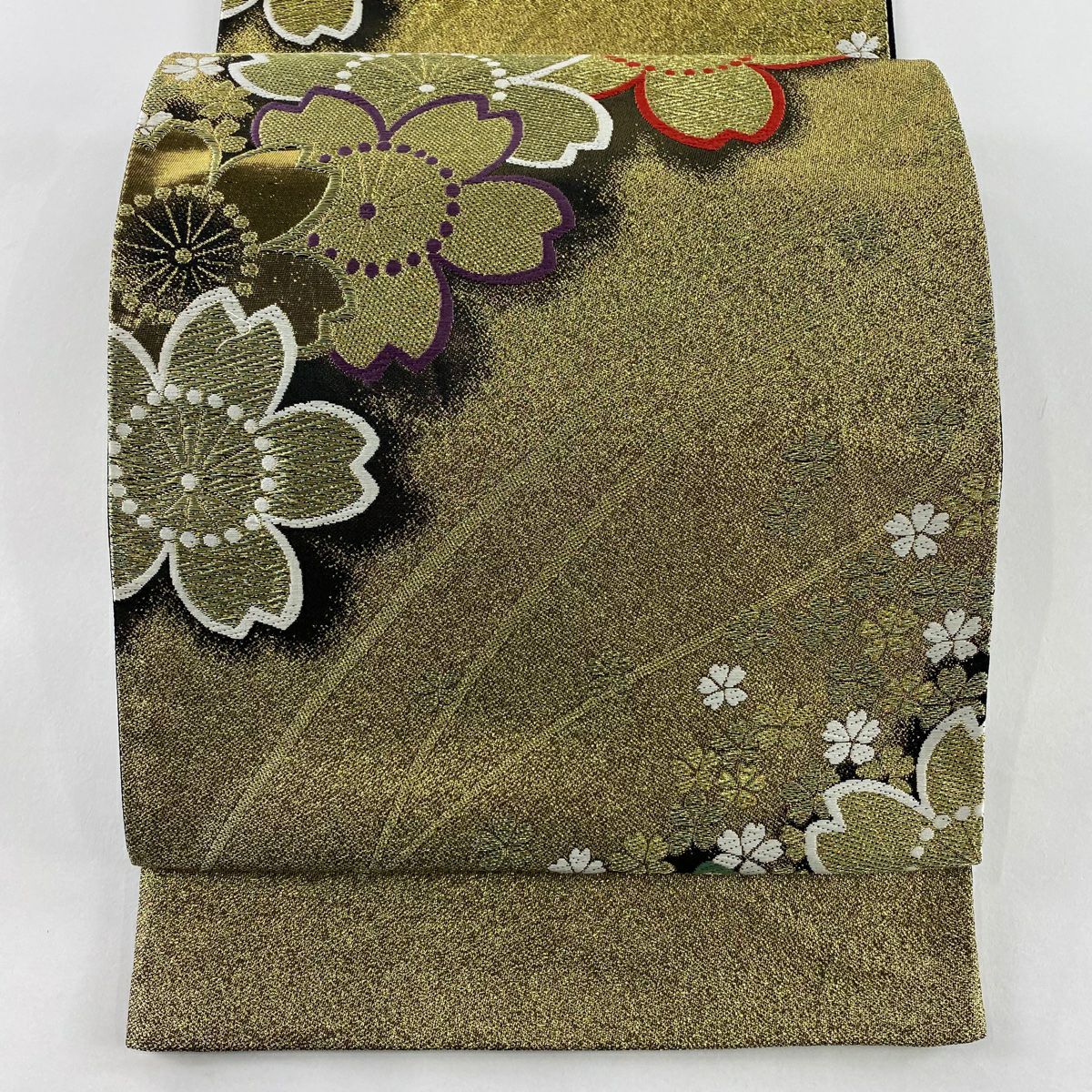 【美品】 袋帶 秀品級 櫻花 金金箔 金絲 金色 六通 純蠶絲