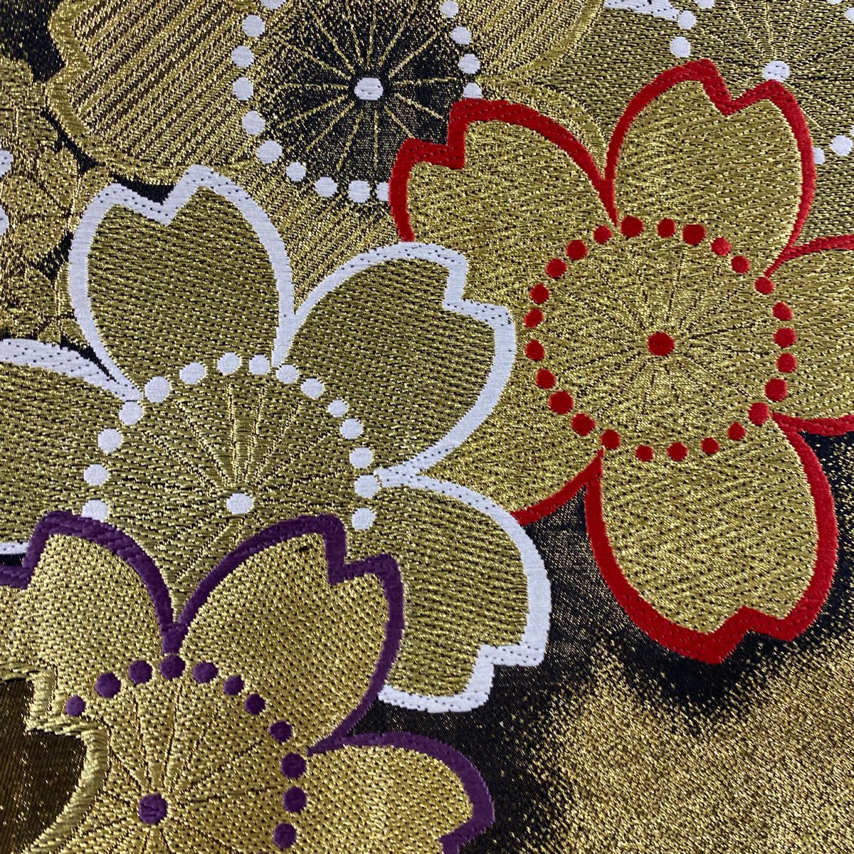 【美品】 袋帶 秀品級 櫻花 金金箔 金絲 金色 六通 純蠶絲