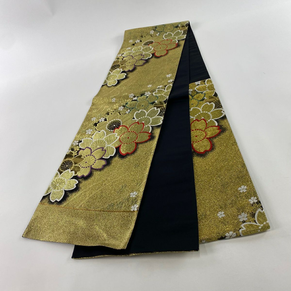 【美品】 袋帶 秀品級 櫻花 金金箔 金絲 金色 六通 純蠶絲
