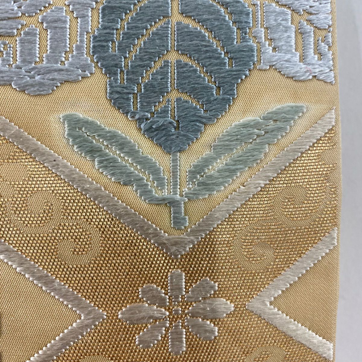 袋帶 秀品級 關西仕立 桐 菱 金金箔 唐織 米色 六通 純蠶絲
