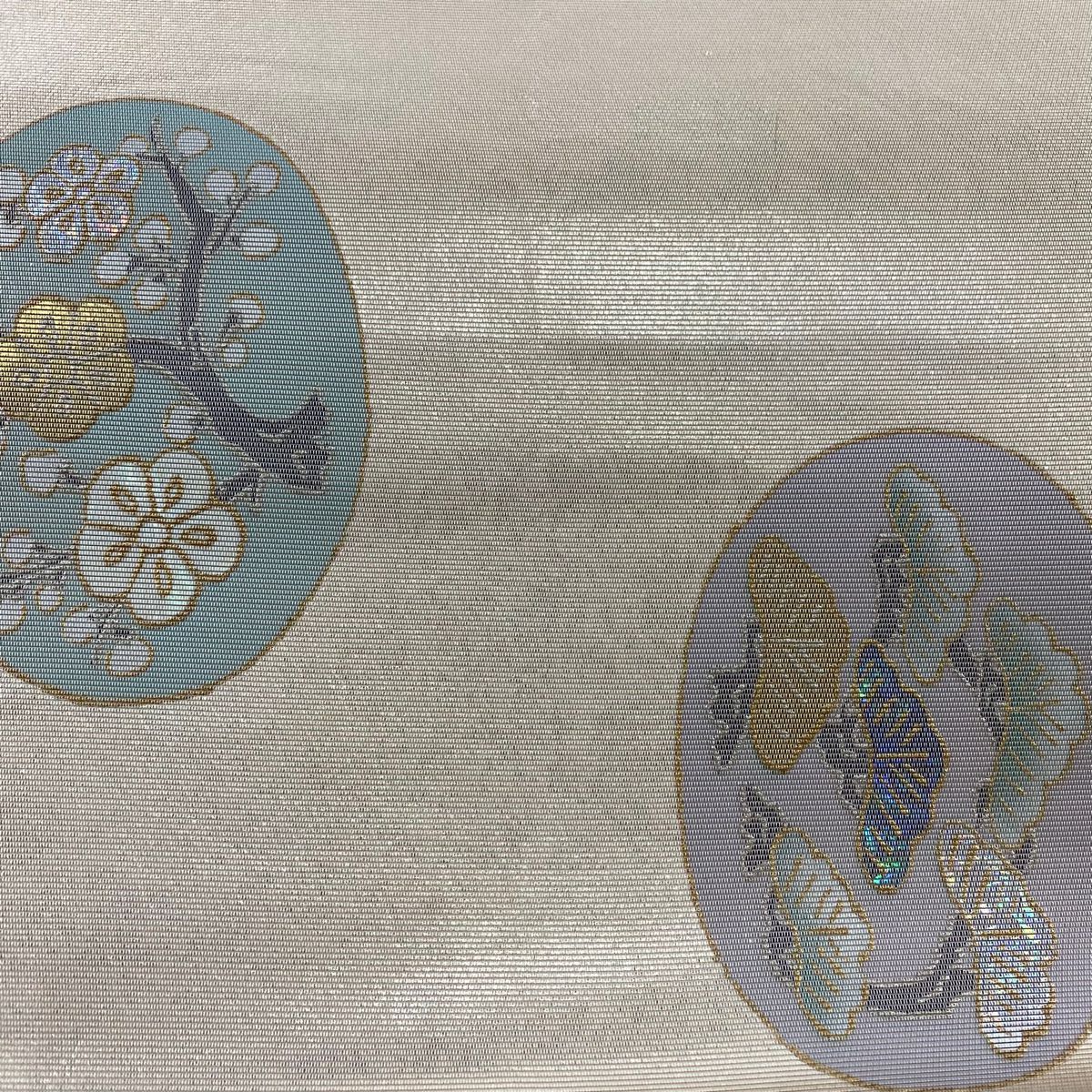 袋帶 秀品級 松樹竹子梅花 金銀彩 米色 大鼓圖案 純蠶絲