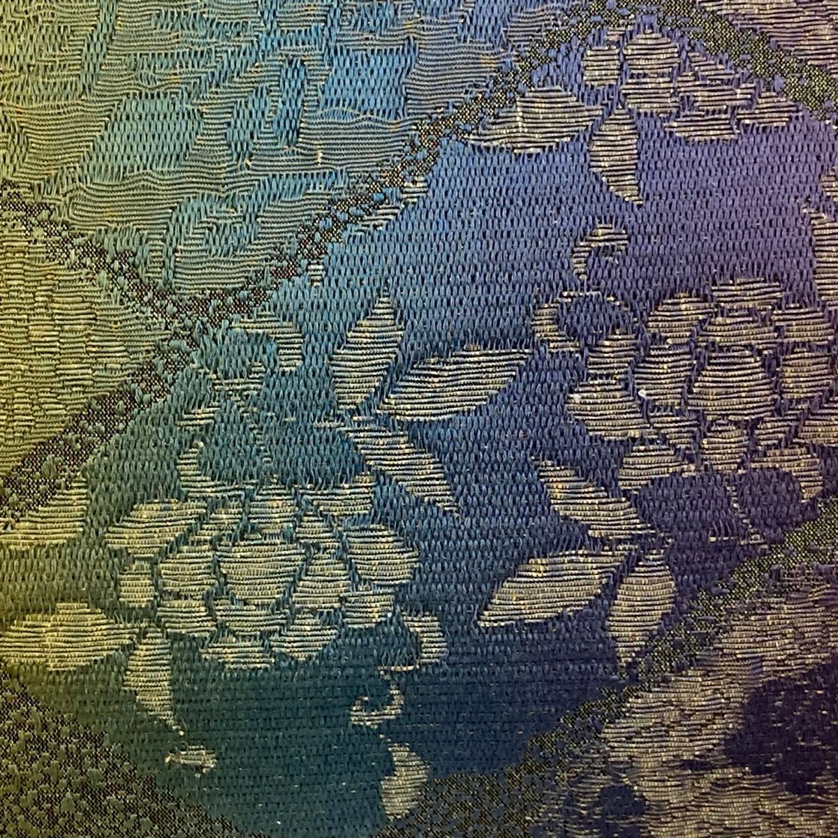 【庫存清倉】 【美品】 袋帶 名品級 草花紋紋 幾何圖案 金金箔 金通 青綠 六通 純蠶絲
