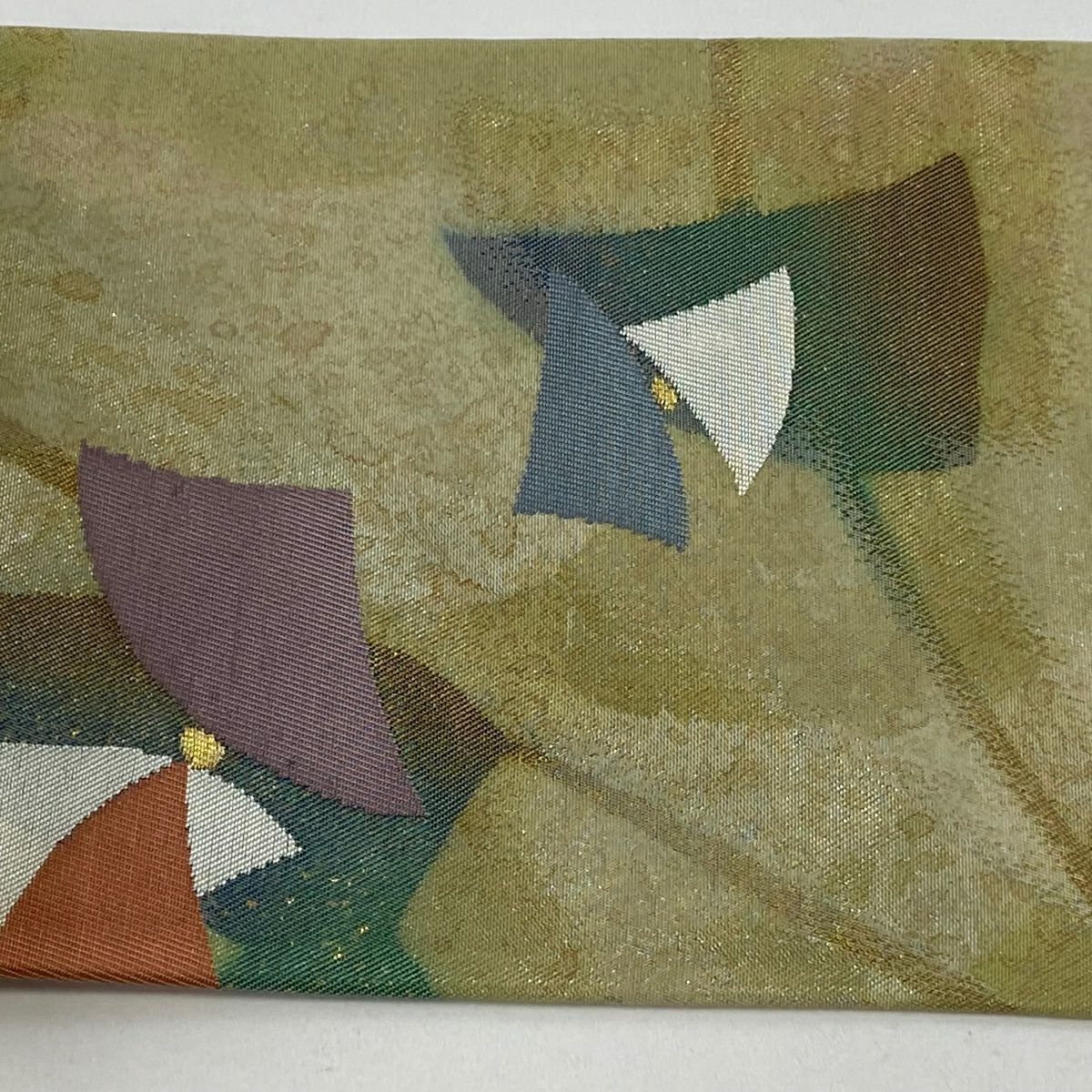 【美品】名古屋帶 優品級 草花紋 金銀彩 抹茶 純蠶絲