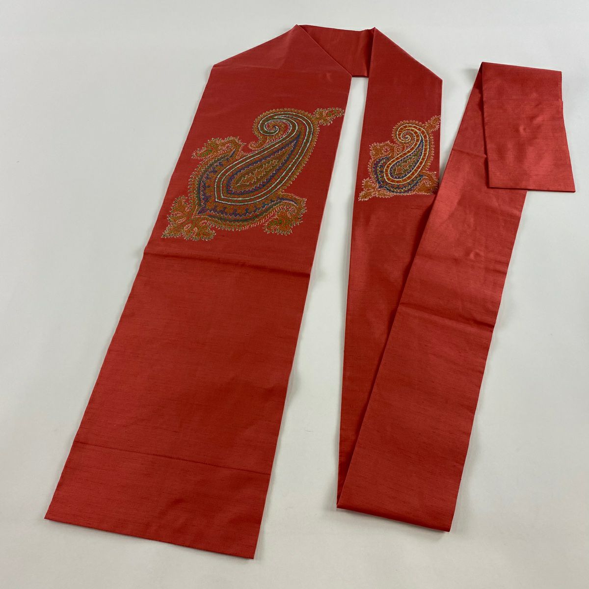【美品】 名古屋帶 優品級 紬織織 佩斯利圖案 深粉紅 純蠶絲