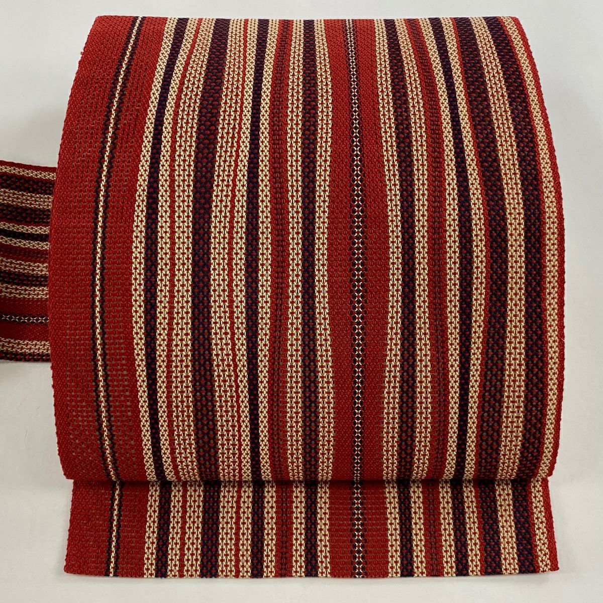 【美品】名古屋帶 優品級 紋理 斜條 紅 純蠶絲