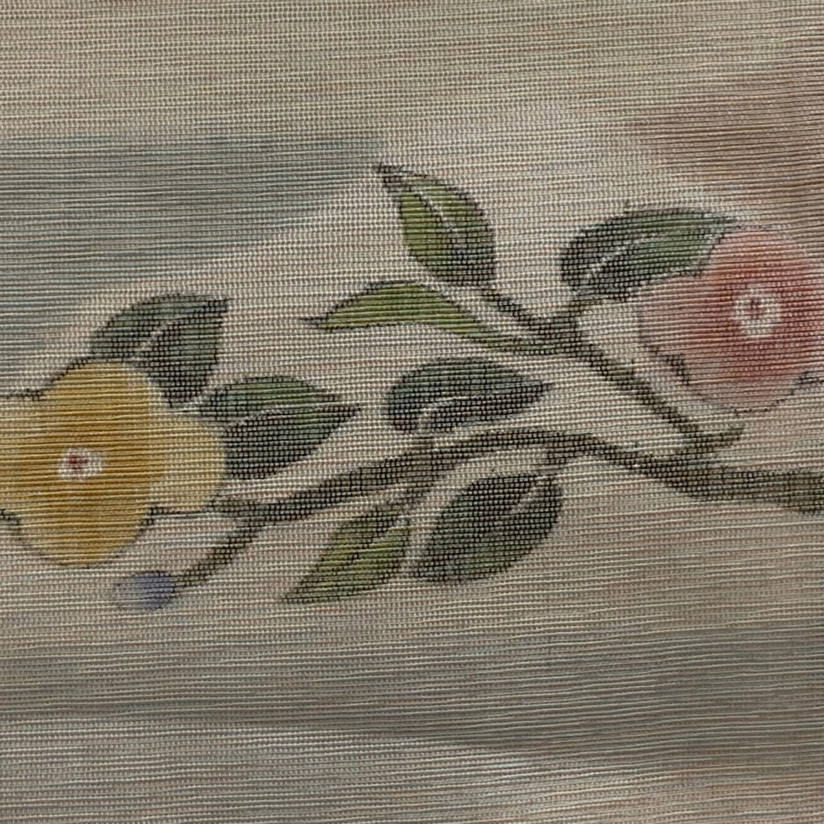【美品】名古屋帶 優品級 落款 草花紋 霞 粉米色 純蠶絲