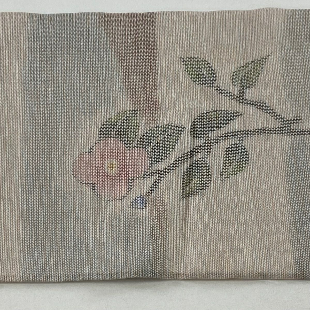 【美品】名古屋帶 優品級 落款 草花紋 霞 粉米色 純蠶絲