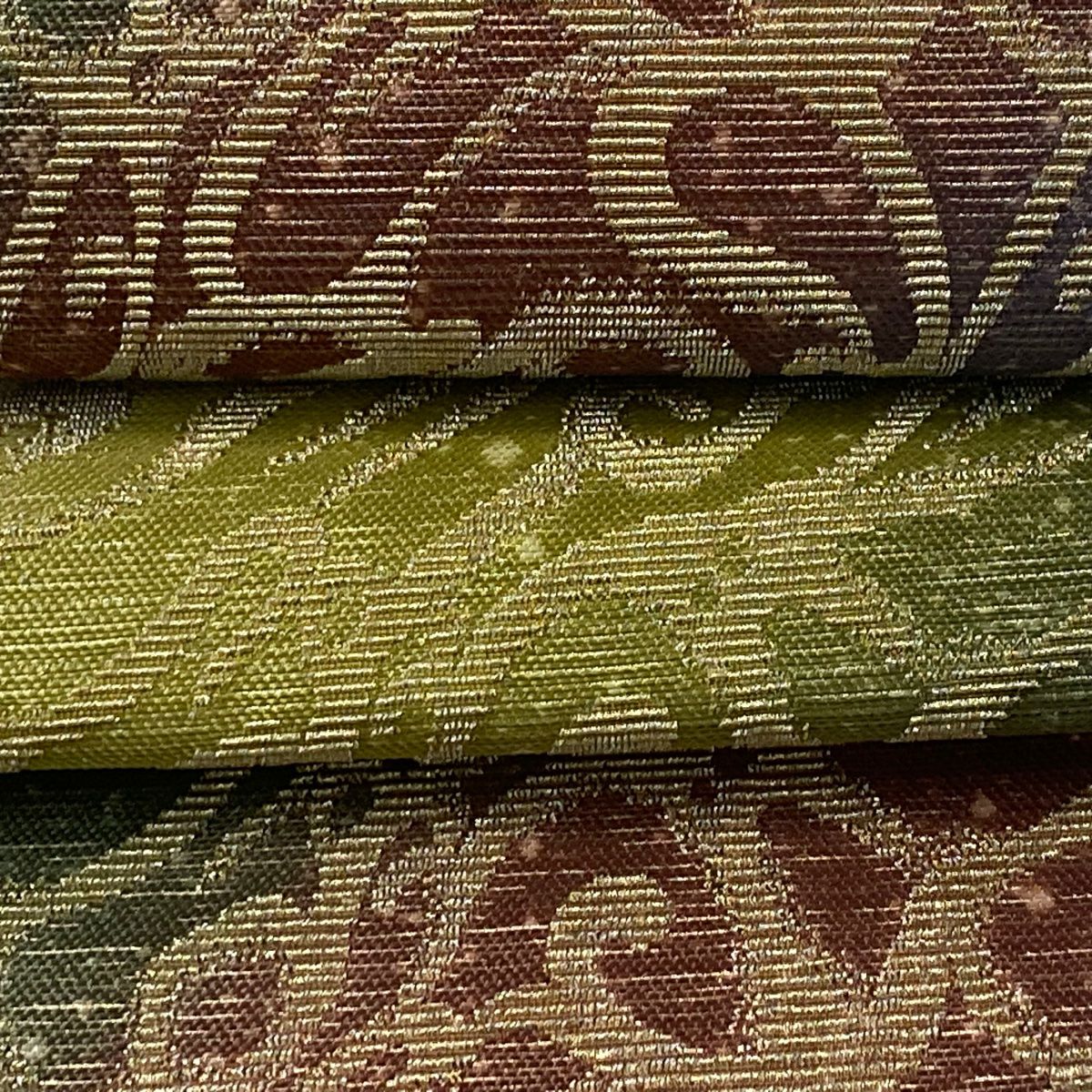【美品】 袋帶 逸品級 唐草紋 金糸 金華山織 青紫 全通 純蠶絲