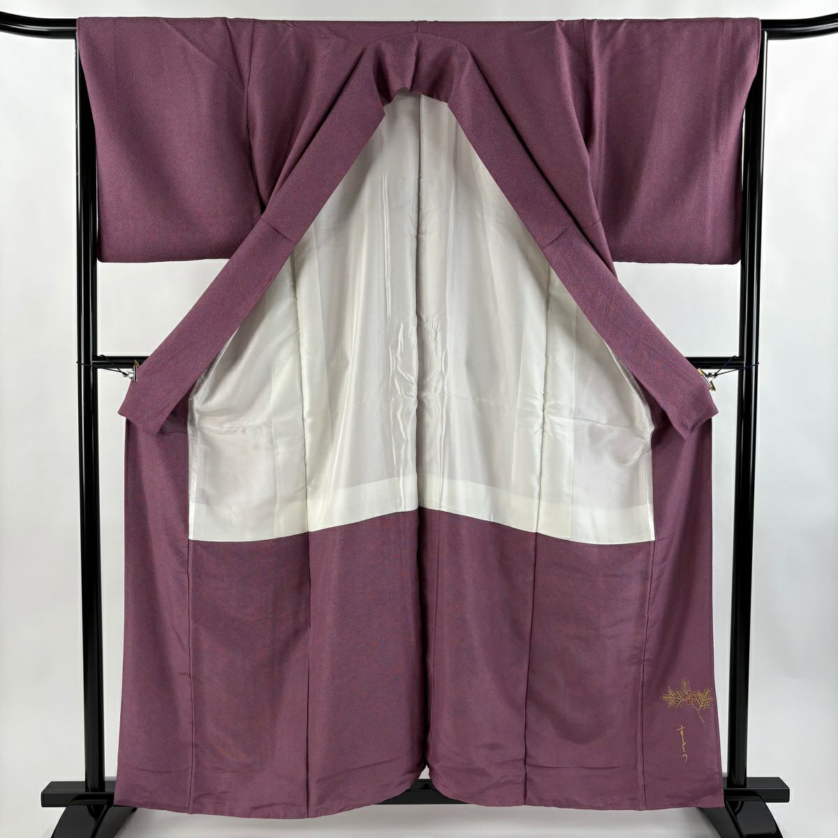 【美品】 江戶小紋 身長159cm 袖長64.5cm M 雙層 鮫 紫 純蠶絲 名品級 一つ紋