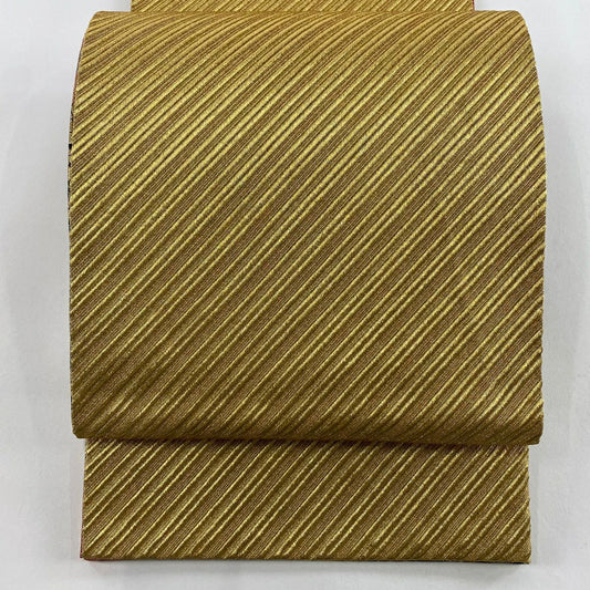 袋帶 秀品級 振袖禮服禮服用 斜條紋 金金箔 金絲 金色 全通 純蠶絲