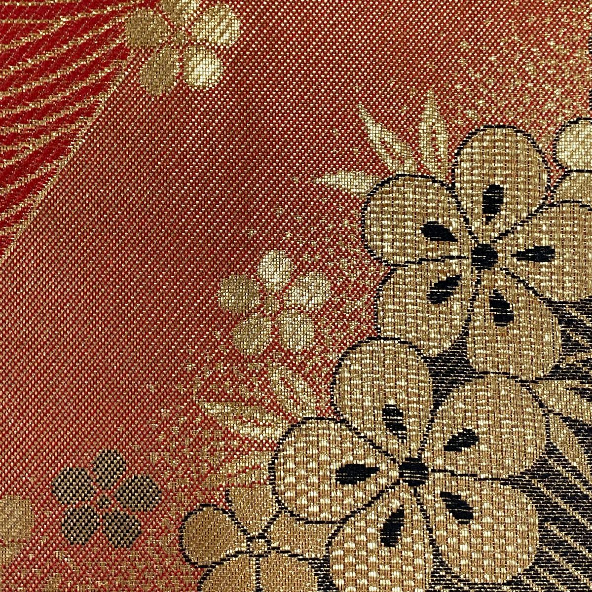 袋帶 秀品級 振袖禮服禮服用 斜條紋 金金箔 金絲 金色 全通 純蠶絲