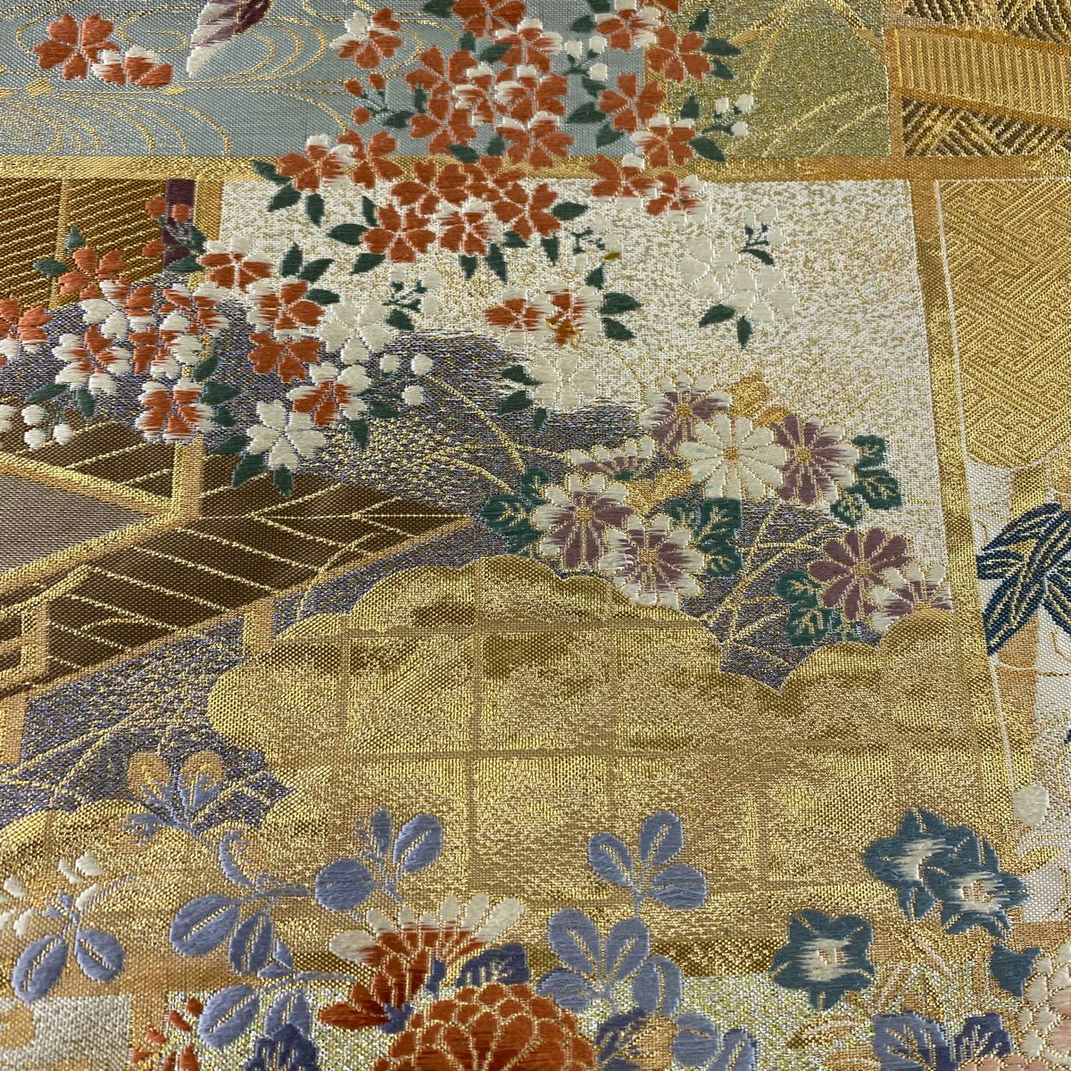 袋帶 秀品級 花車 松樹竹子梅花 金金箔 金絲 金 六通 純蠶絲