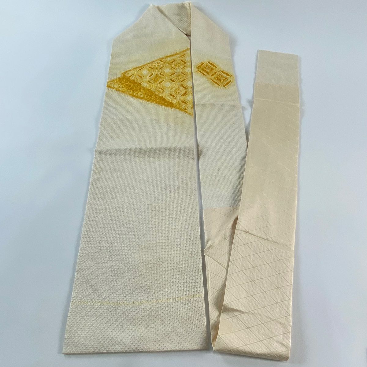 名古屋帶 秀品級 七寶幾何圖案 絞染 奶油色 純蠶絲