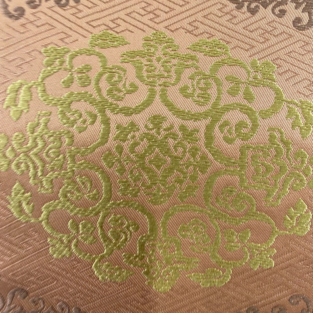 【美品】 袋帶 秀品級 華紋 花菱 刺繡 紅茶 全通 純蠶絲