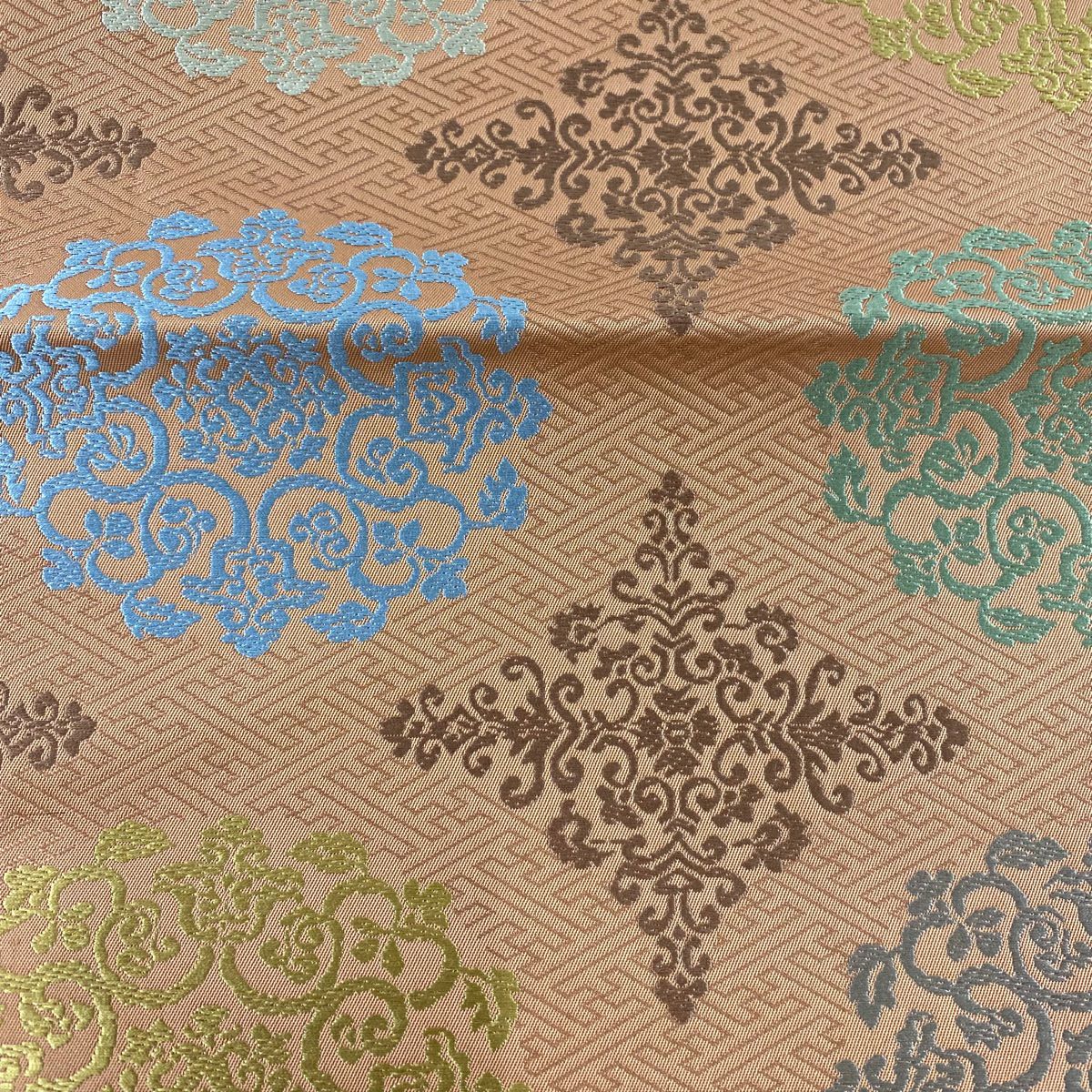 【美品】 袋帶 秀品級 華紋 花菱 刺繡 紅茶 全通 純蠶絲