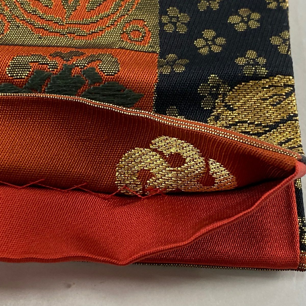 【美品】 袋帶 秀品級 新能裳錦 花唐草紋 向鳥 金絲 金金箔 紅茶 六通 純蠶絲