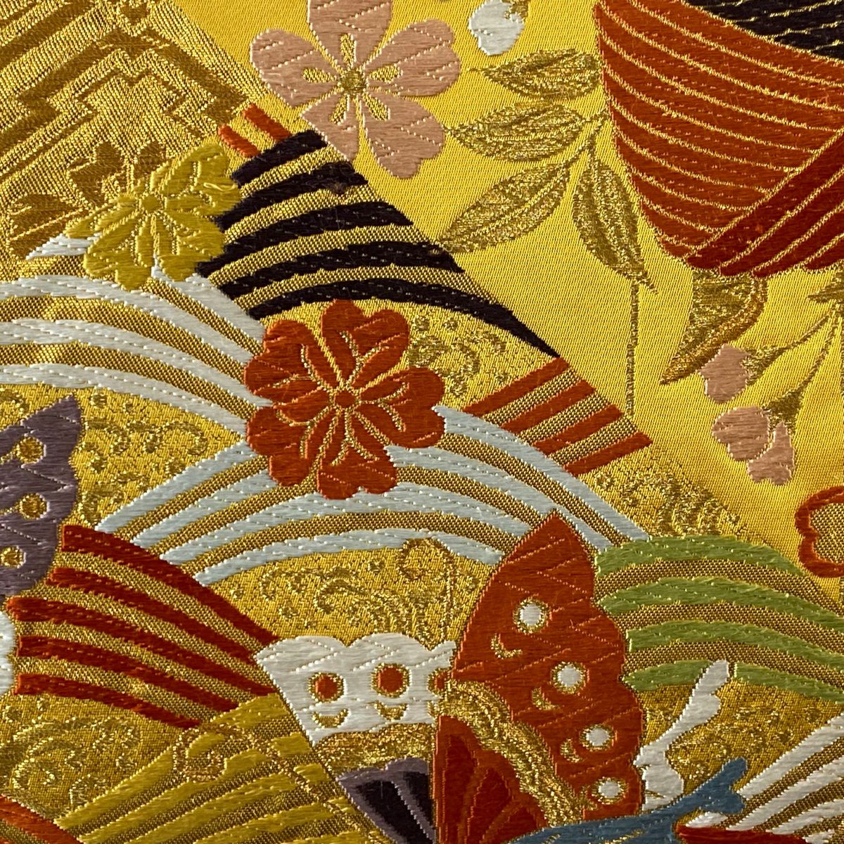 【美品】 袋帶 秀品級 線卷 鳳凰 金絲 唐織 金色 六通 純蠶絲