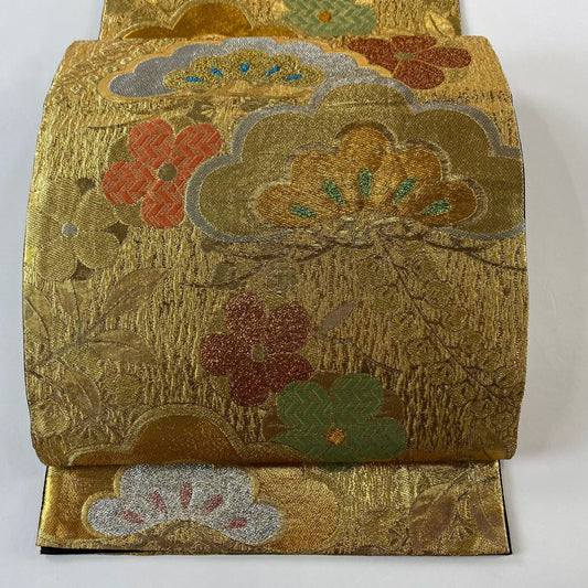 袋帶 秀品級 笠松樹 梅花 金銀彩 金金箔 金 六通 純蠶絲