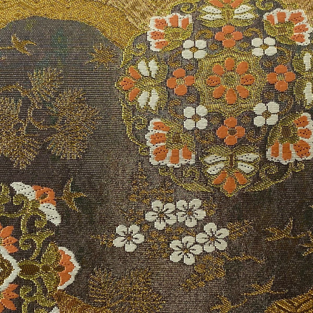 【美品】 袋帶 秀品級 華紋 有職文樣 金絲 金金箔 金色 六通 純蠶絲