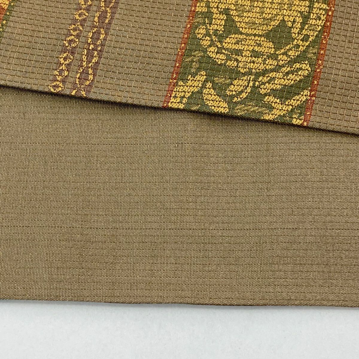 袋帶 秀品級 圓文 動物 金絲 刺繡 淺茶 全通 純蠶絲
