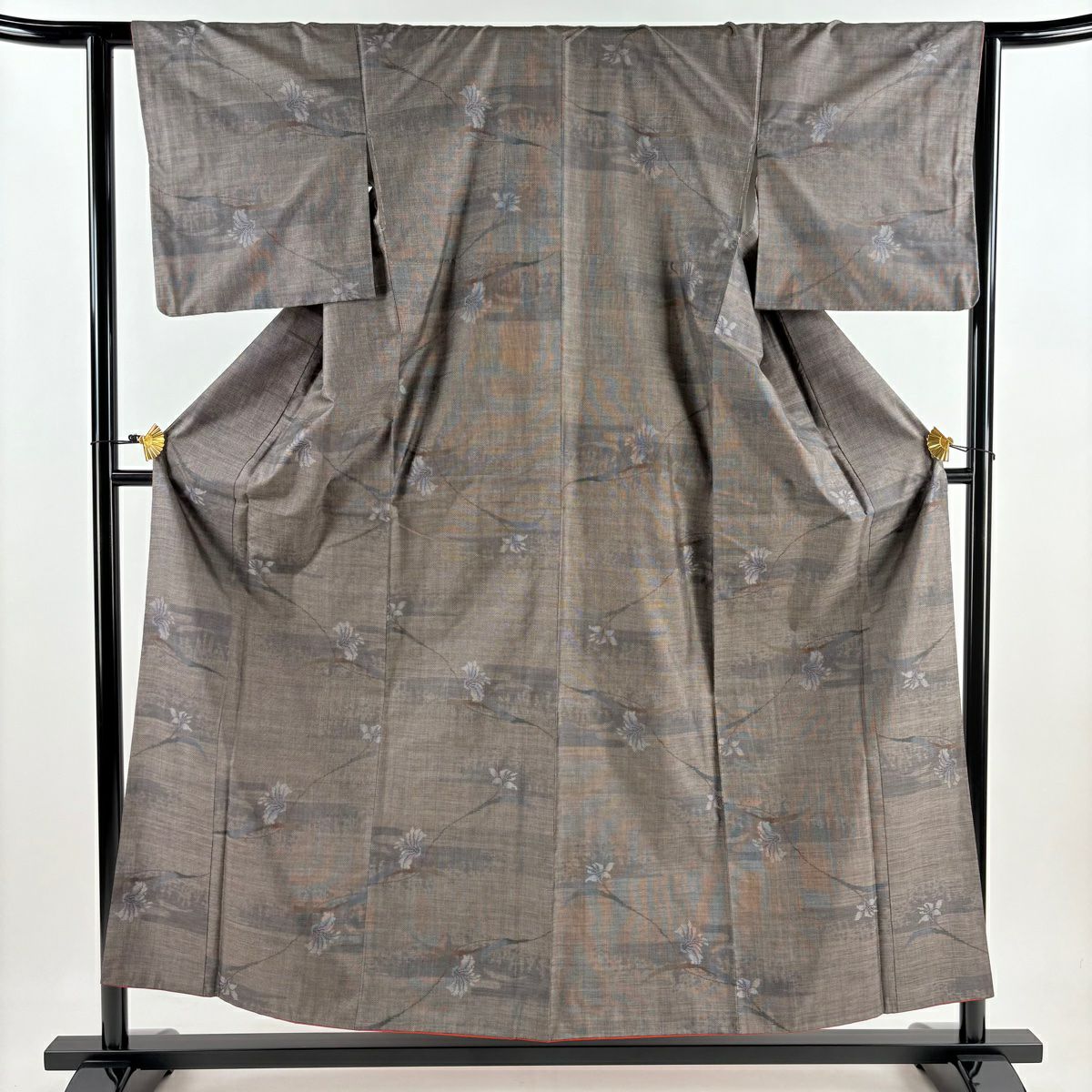 【美品】 紬織織 身長155.5cm 袖長62.5cm S 雙層 枝花 霞 茶紫 純蠶絲 秀品級