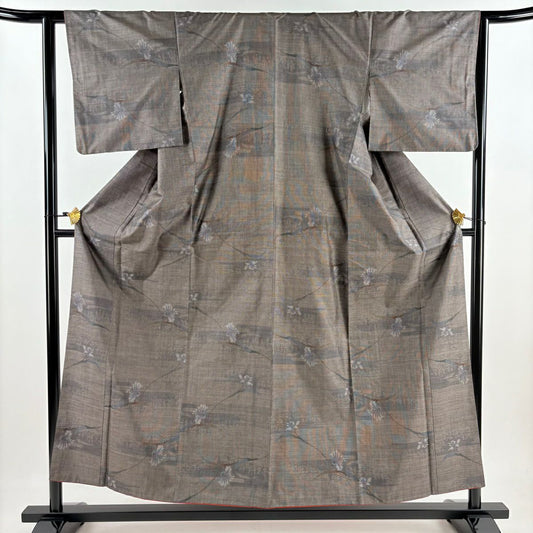 【美品】 紬織織 身長155.5cm 袖長62.5cm S 雙層 枝花 霞 茶紫 純蠶絲 秀品級