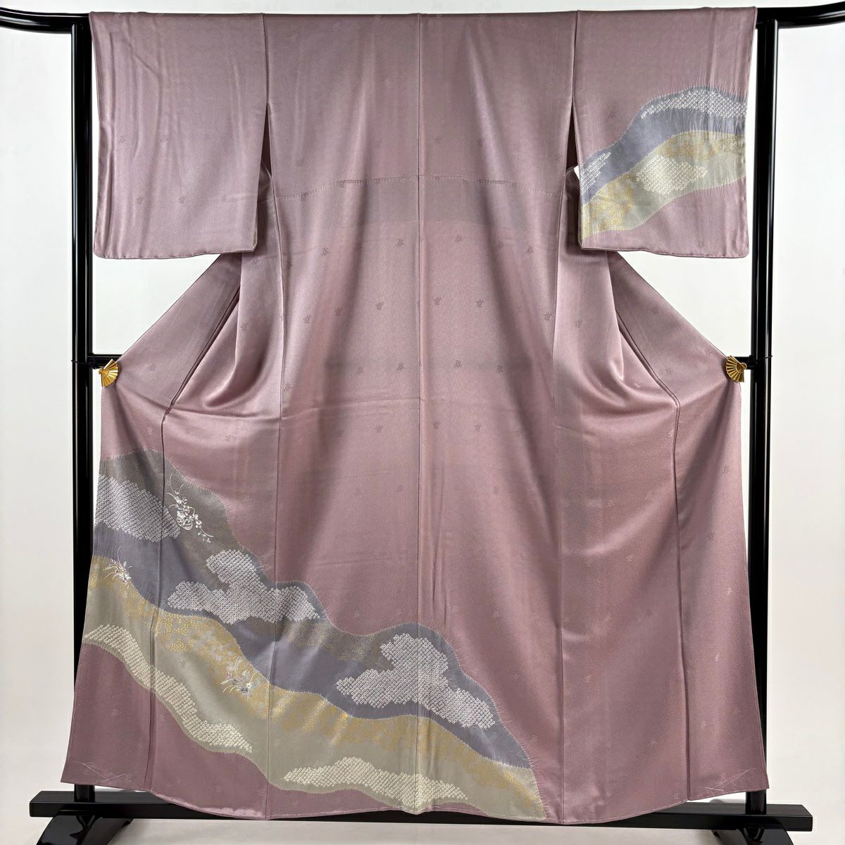 付下 身長157cm 袖長63cm S 雙層 花籠 道長取刺繡 絞染 淺紫 純蠶絲 優品級