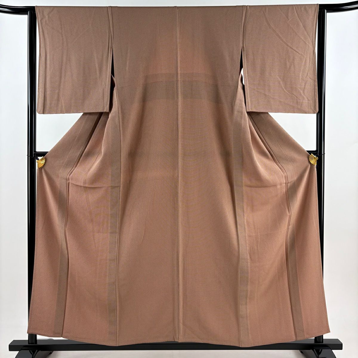 小紋 身長156.5cm 袖長62cm S 單層 格子紋 薄茶 純蠶絲 秀品級