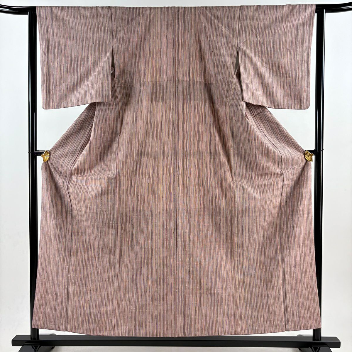 紬織 身長155.5cm 袖長62cm S 雙層 斜條紋 淺紫 純蠶絲 優品級